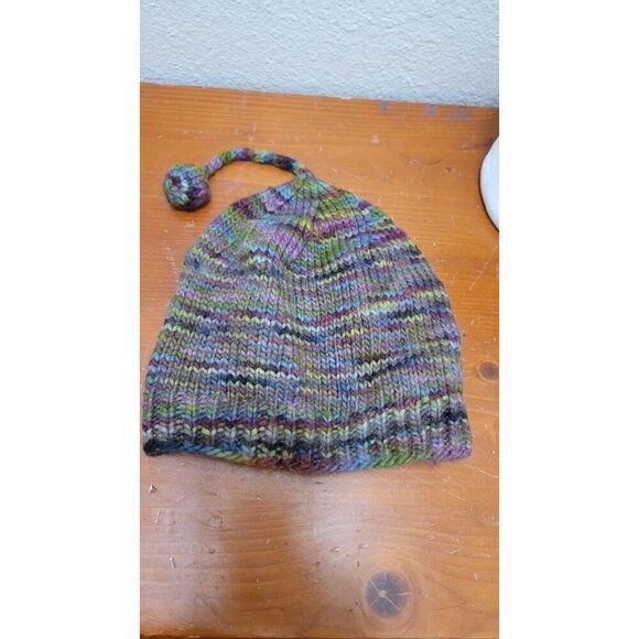 Handmade Knitted Elf Beanie Multicolor Hat With Tail - Picture 5 of 5